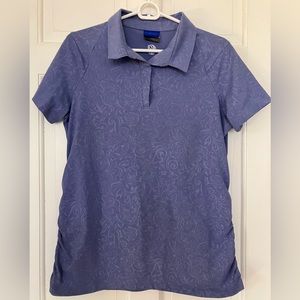 irideon Stretch Polo Shirt  Ruched Sides Large L Very small mark on front.